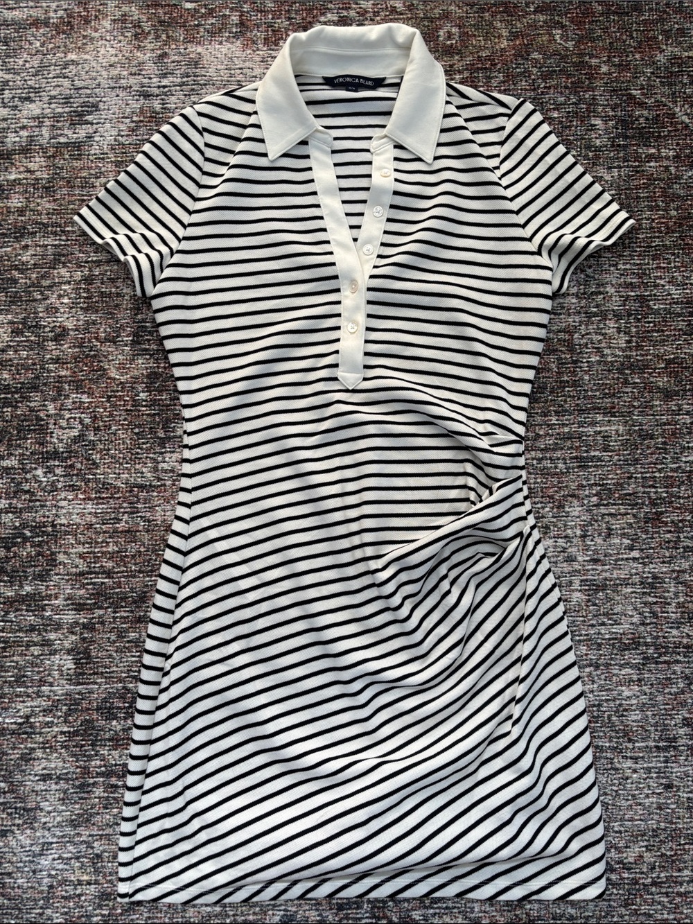 Striped Polo Shirt Dress - White/Black